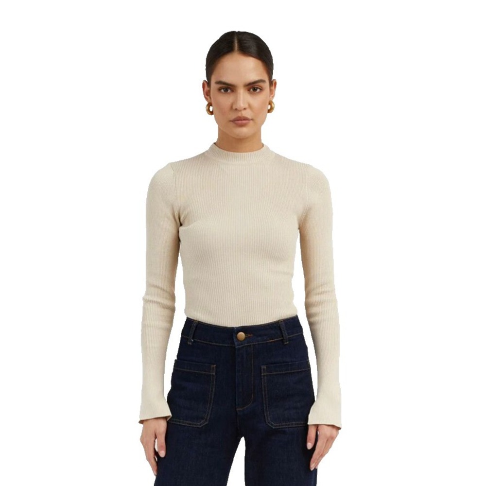 Dissh Womens Donna Ribbed Long Sleeve Knit Top Mock Neck‎ Pullover Stone Small